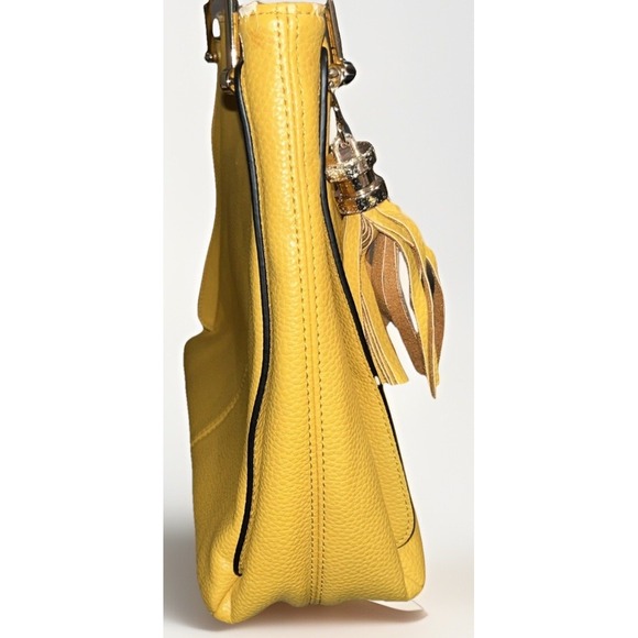 Dune London Yellow Pebbled Faux Leather‎ Shoulder Bag Gold Hardware Tassel Charm - Picture 11 of 16
